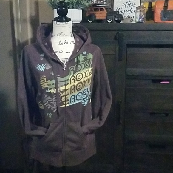 Roxy Tops - ROXY brown zip-up sweatshirt with colorful print